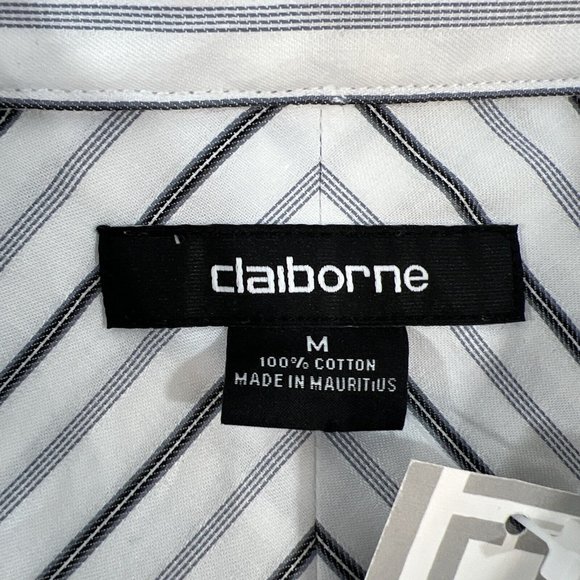 Womans Claiborne Button Front Shirt M White Black Striped MWT - Picture 3 of 15